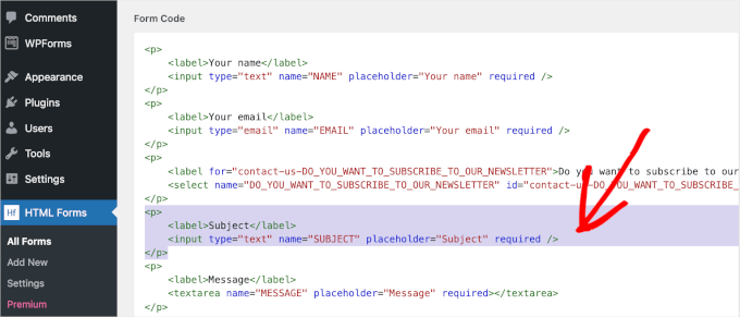 duplicator-storage-folder-min Selecting the subject field's tag to remove in HTML Forms