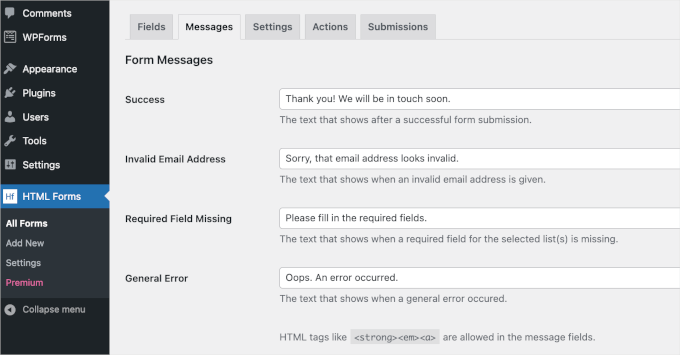 wpvivid-onedrive-view-min Pre-made copy in HTML Form's messages settings