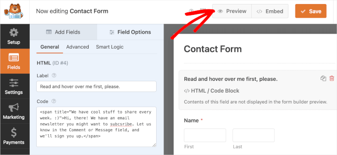 wp-twitch-giveaway-example WPForms' preview button