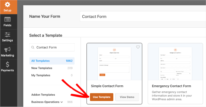 Analyzing your Twitch giveaway The Use Template button in WPForms