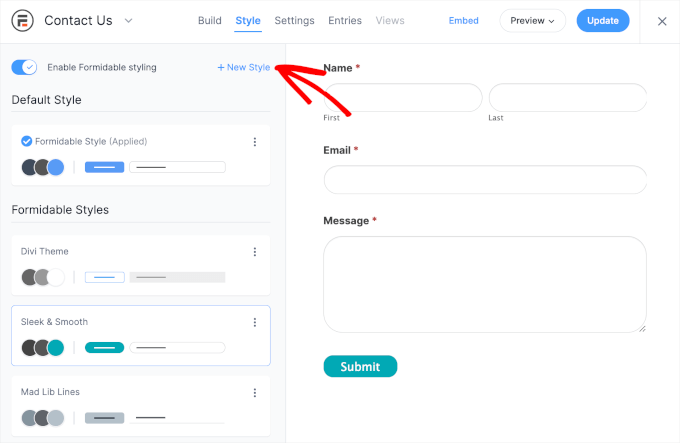Track your keyword rankings in AIOSEO Formidable Forms' add new style button