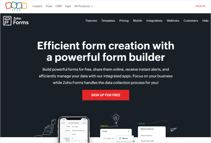 Pressable stress test result Zoho Forms' homepage