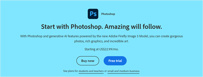 Screenshot Adobe Photoshop landing page