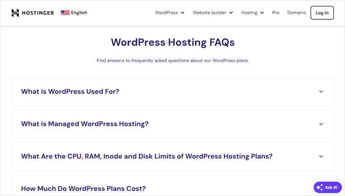 Competitive Advantage Concept Hostinger's FAQ section