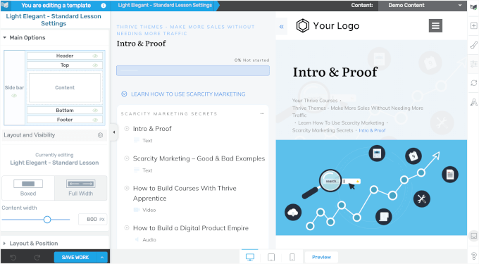 The template editor interface