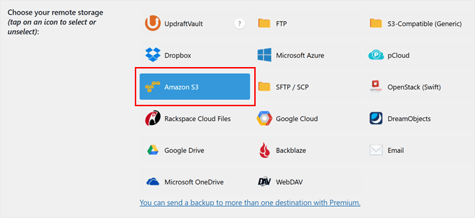 Choosing Amazon S3 as a remote storage in UpdraftPlus Choosing Amazon S3 as a remote storage in UpdraftPlus