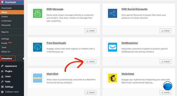Installing the Free Downloads Easy Digital Downloads extension
