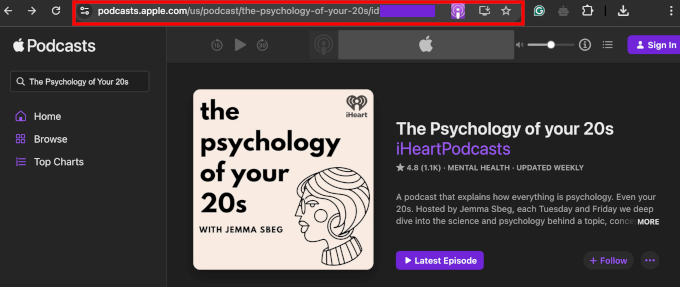 Copying an Apple Podcasts show URL Copying an Apple Podcasts show URL