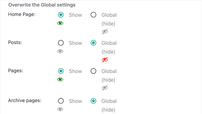 Overwriting global live chat settings