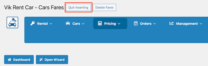 Quit Inserting button in VikRentCars